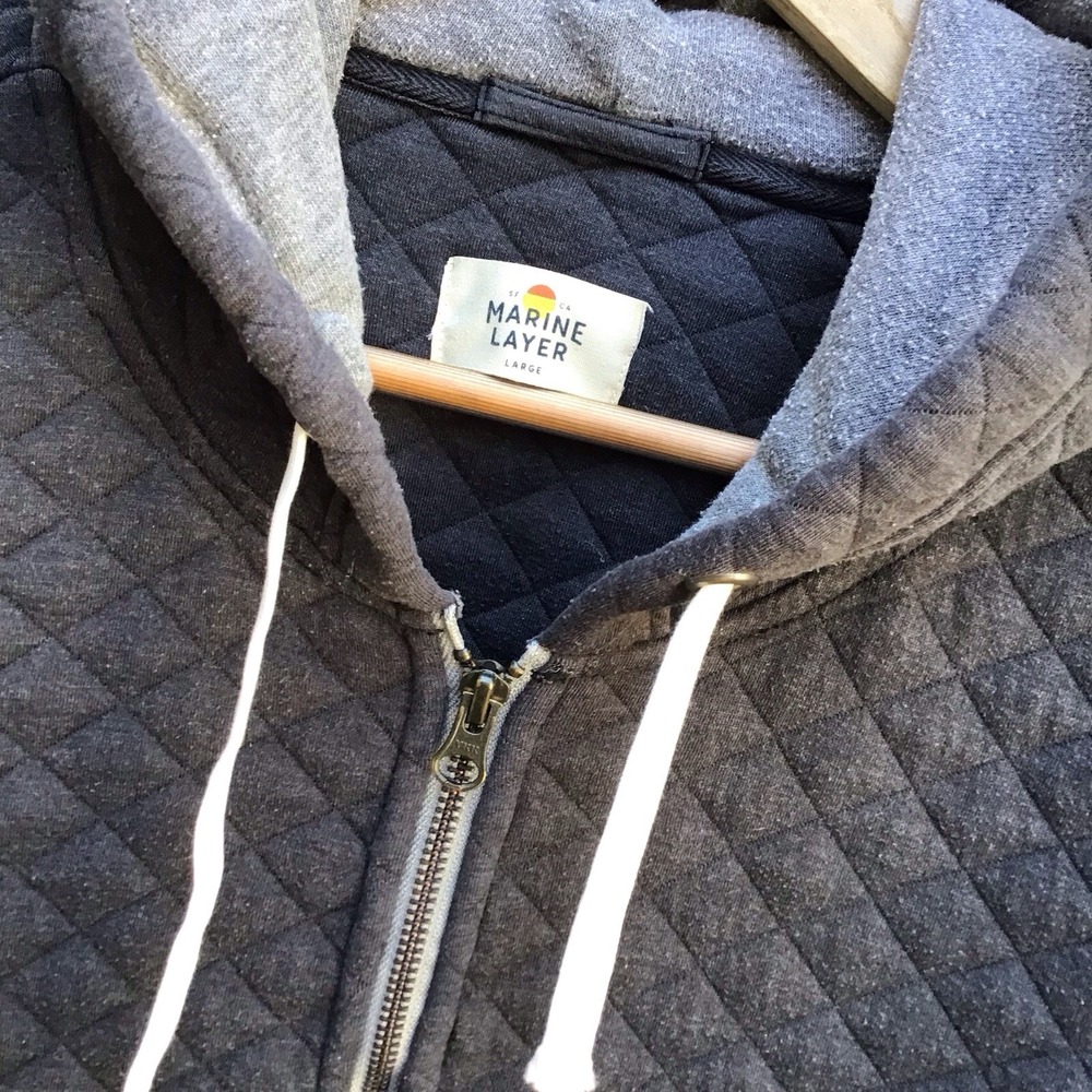 Marine Layer Corbet Quilted Full Zip Hoodie Men's Large Charcoal Gray Jacket - Picture 4 of 7